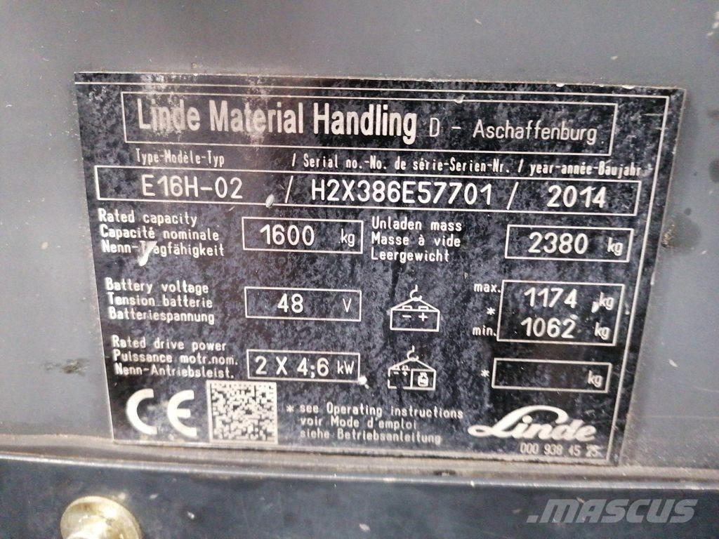 Linde E16H-02 전동 지게차
