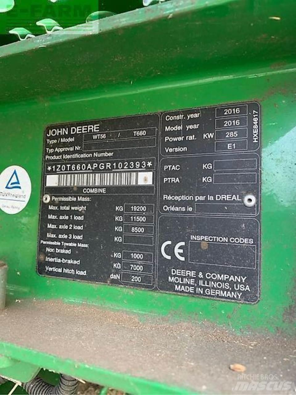 John Deere t660 콤바인 수확기