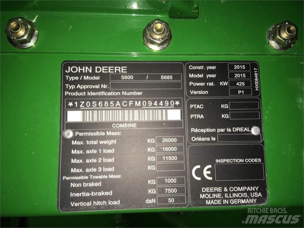 John Deere S685 콤바인 수확기