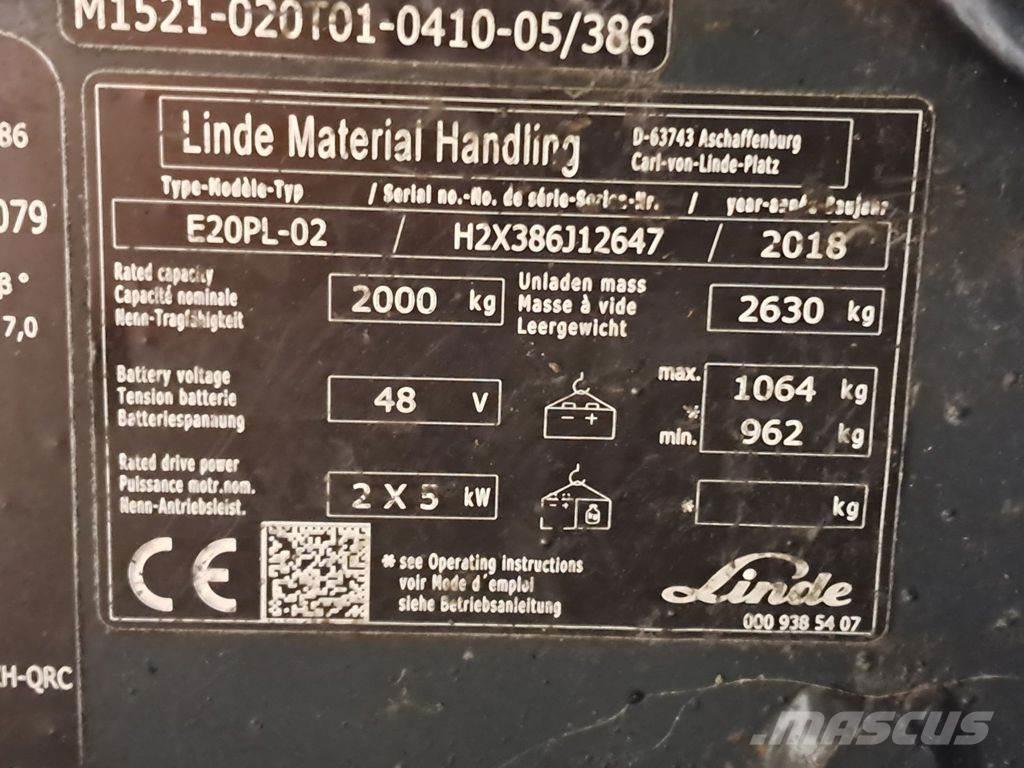 Linde E20PL-02 전동 지게차