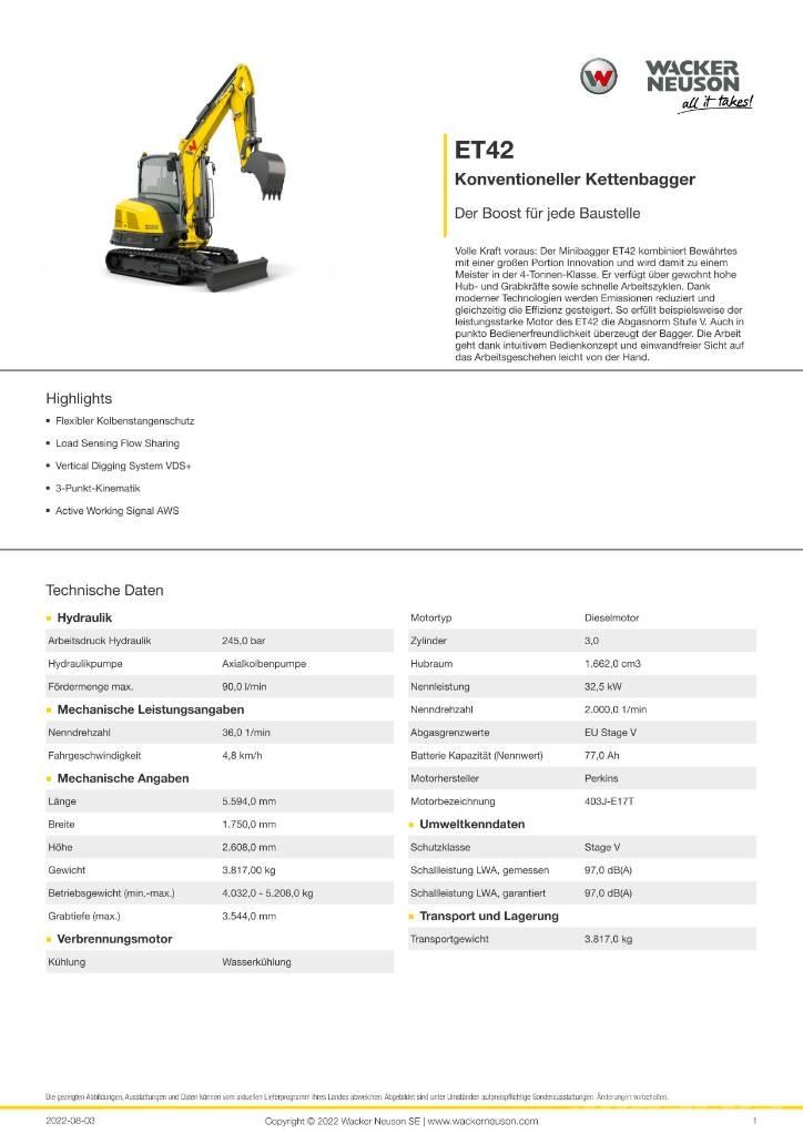 Wacker Neuson ET 42 대형 굴삭기 29톤 이상