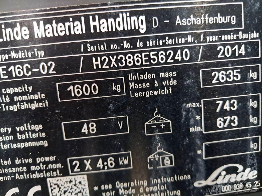 Linde E16C-02 전동 지게차