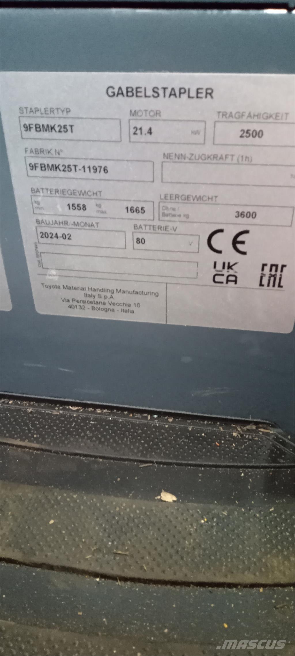 Toyota 9FBMK25T 전동 지게차