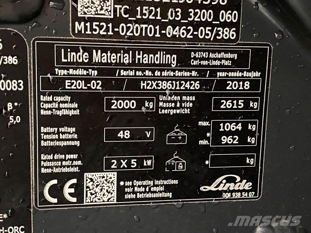 Linde E20L-02 전동 지게차