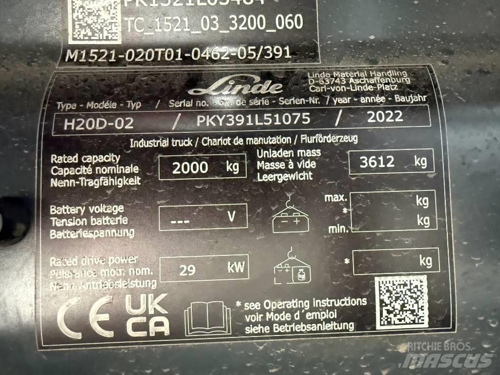 Linde H20D/391-02 디젤 지게차