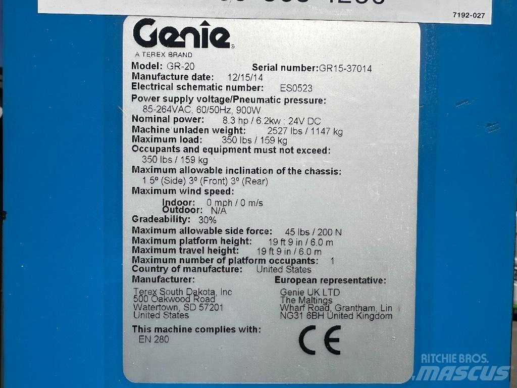 Genie GR 20 인원/화물 앨리베이터