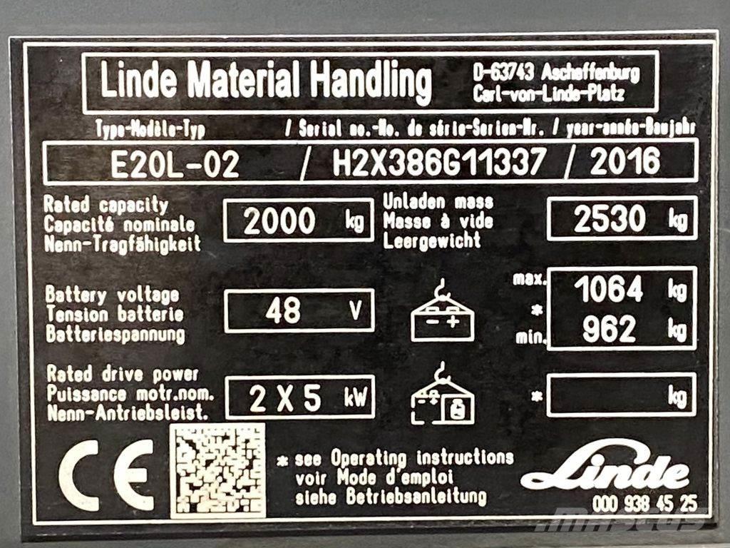 Linde E20L 전동 지게차