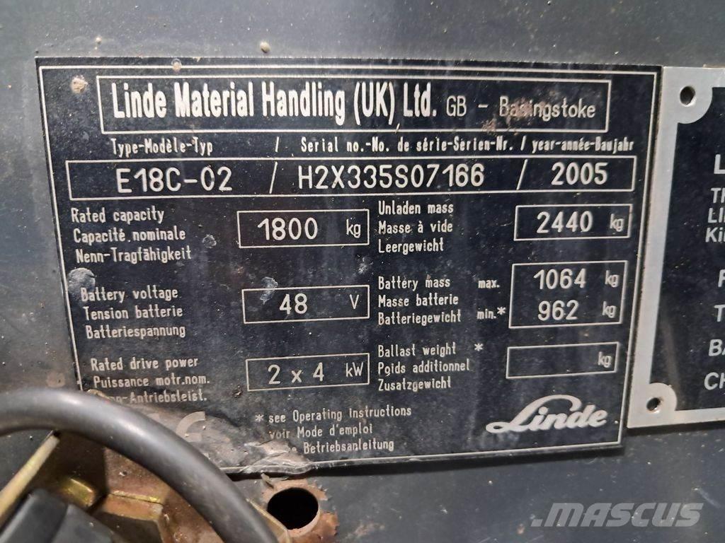 Linde E18C-02 전동 지게차