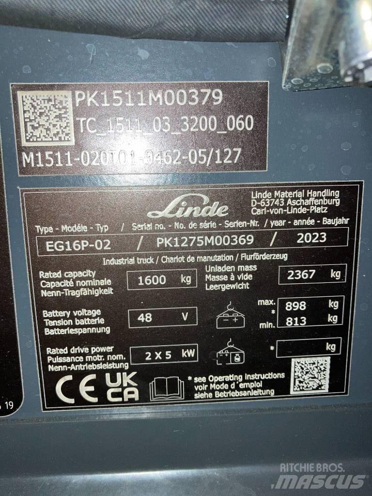 Linde EG16P/1275-02 전동 지게차