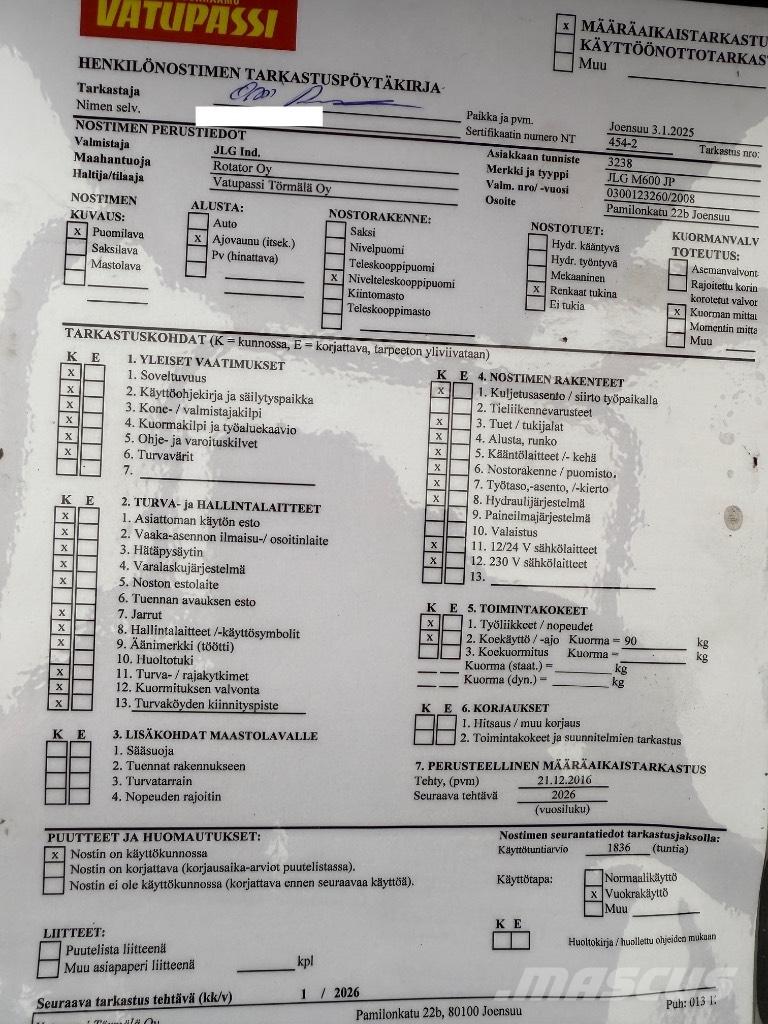 JLG M 600 JP 관절형 전동이동 리프트