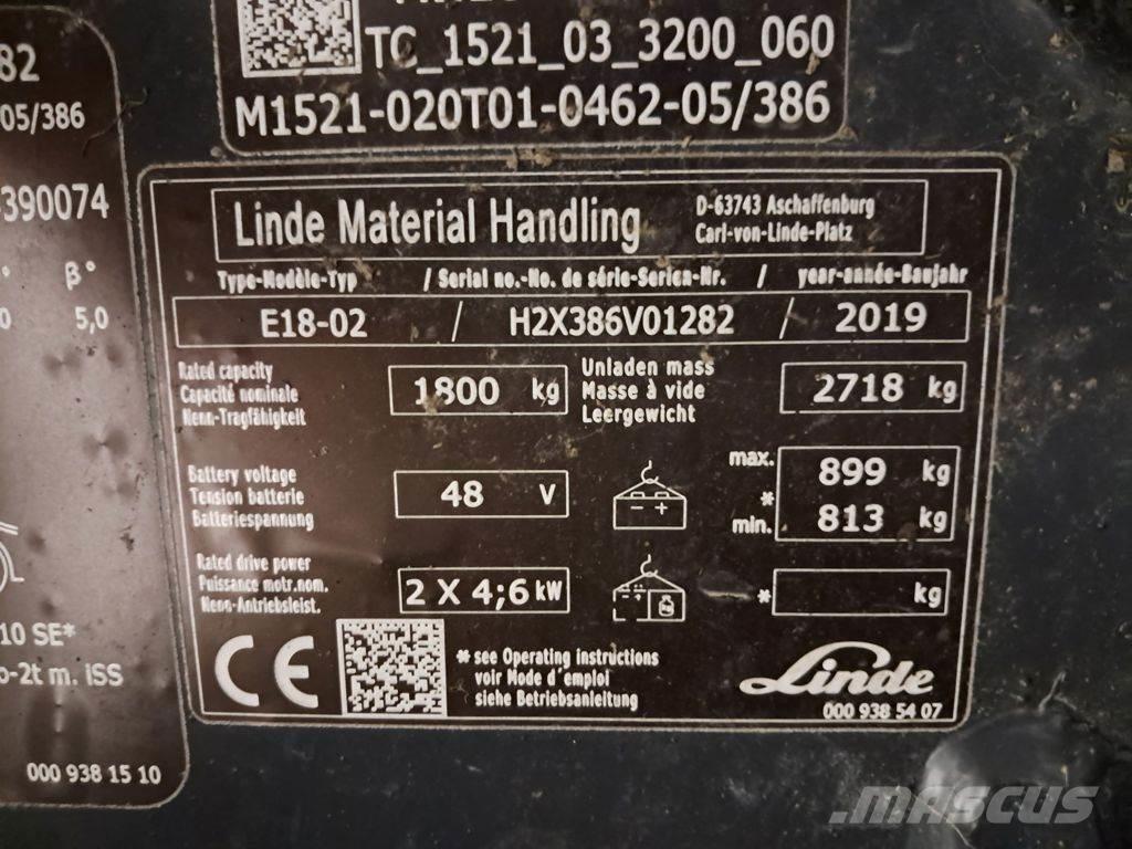Linde E18-02 전동 지게차