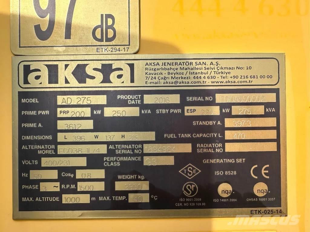 Doosan Aksa AD275 기타 발전기