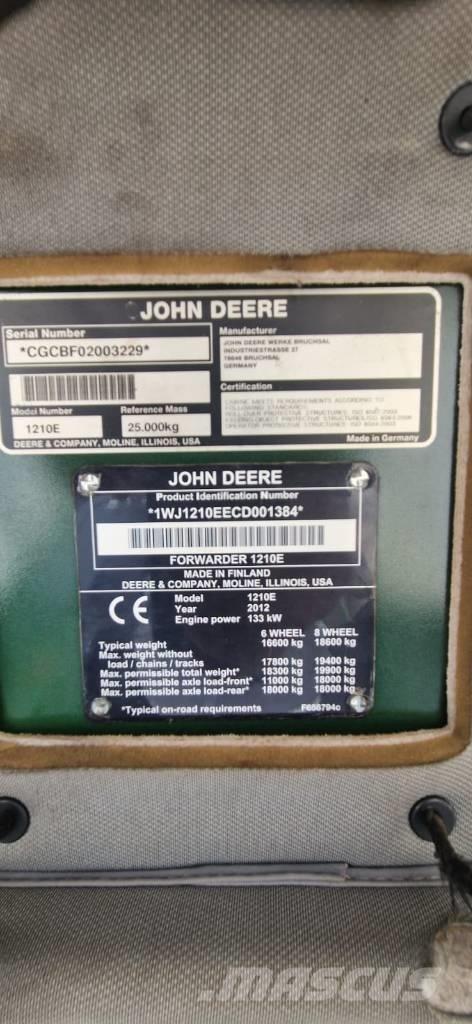 John Deere 1210 E 원목 포워더