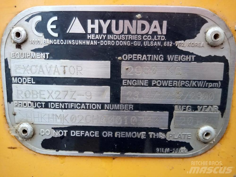 Hyundai Robex 27Z-9 소형 굴삭기 7톤 미만