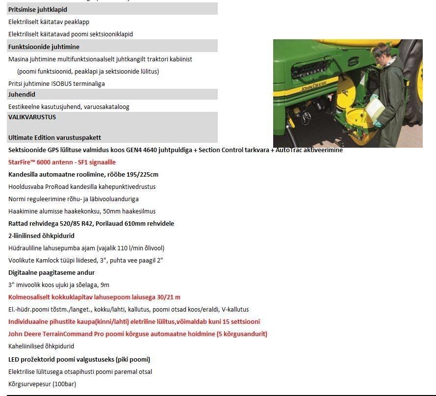 John Deere R 962i 견인형 분무기