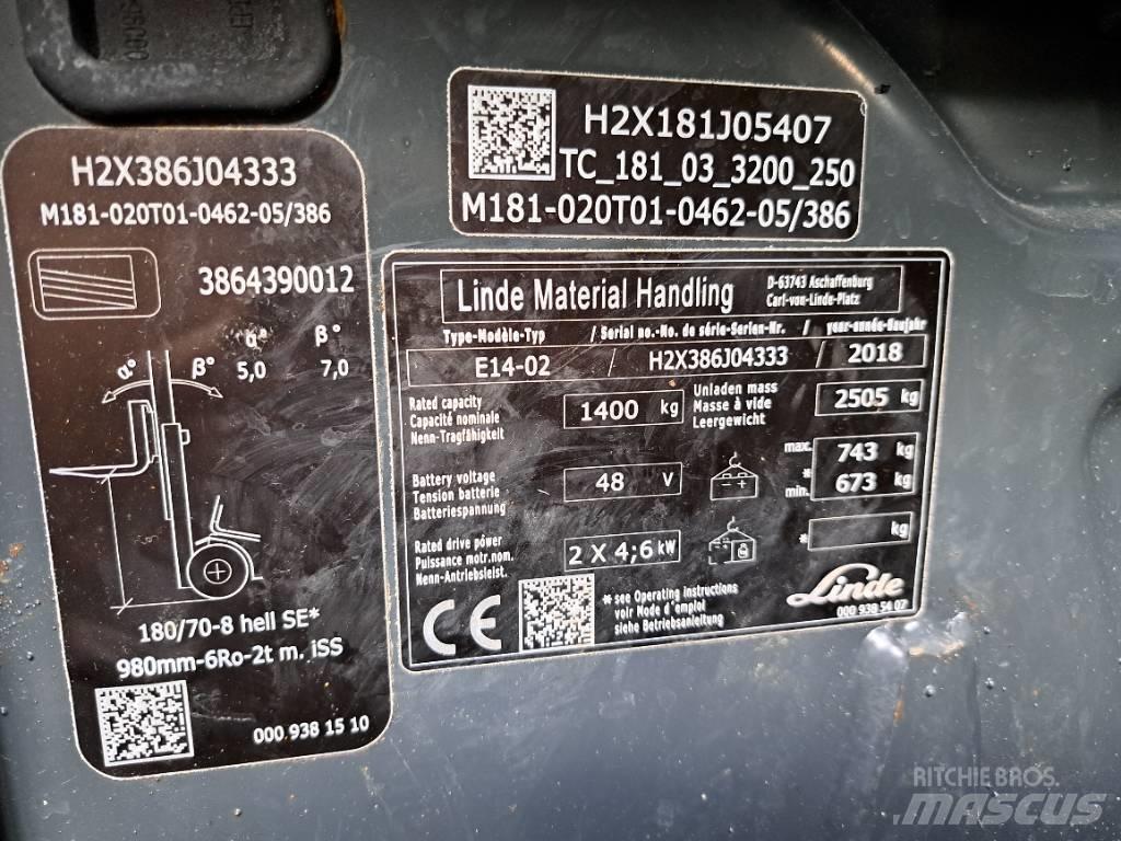 Linde E 14 EVO 전동 지게차
