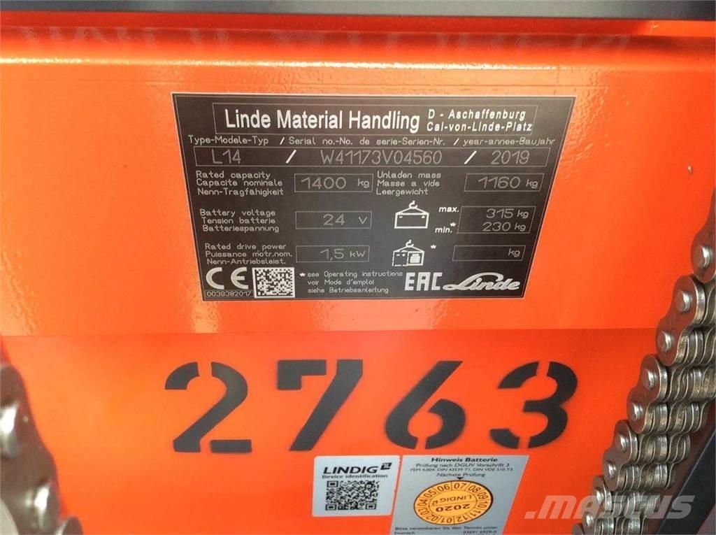 Linde L14I 보행식 리치 지게차