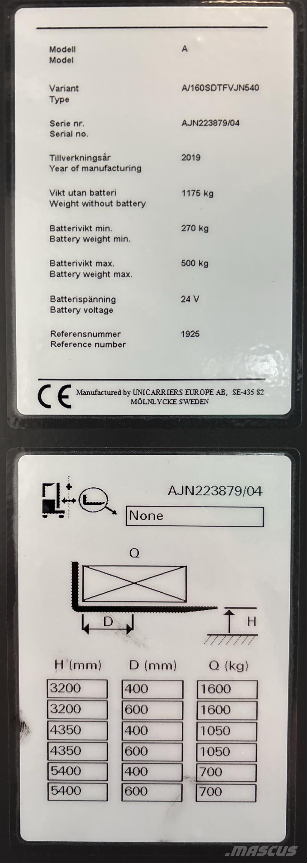 Atlet A160 보행식 리치 지게차