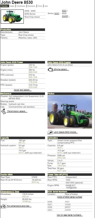 John Deere 8530 트랙터