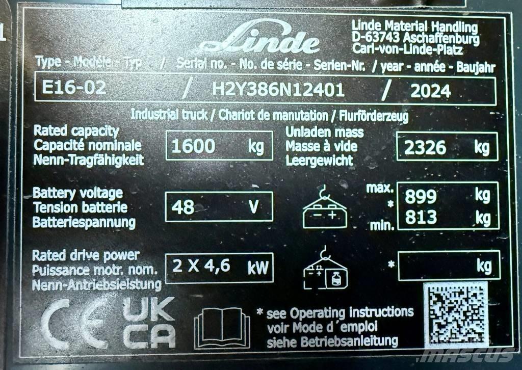 Linde E16/386-02 전동 지게차