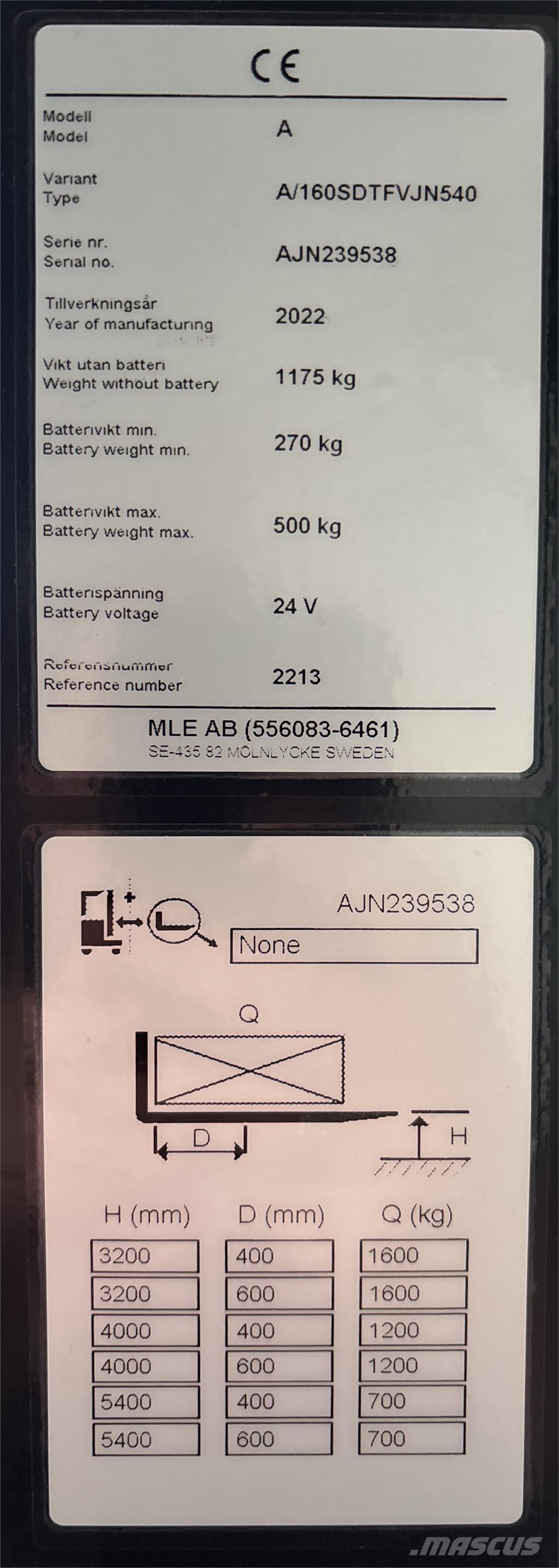 Atlet A160 보행식 리치 지게차