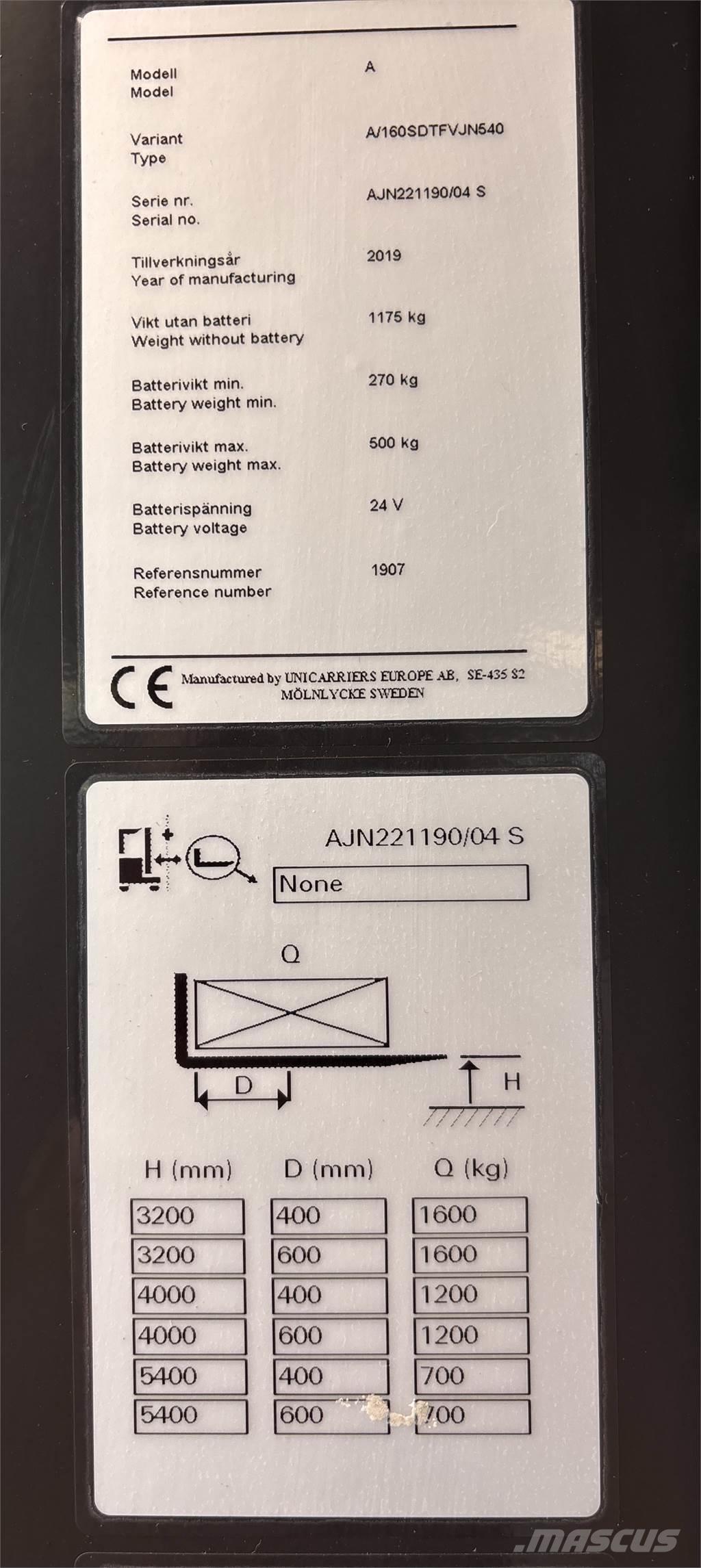 Atlet A160 보행식 리치 지게차