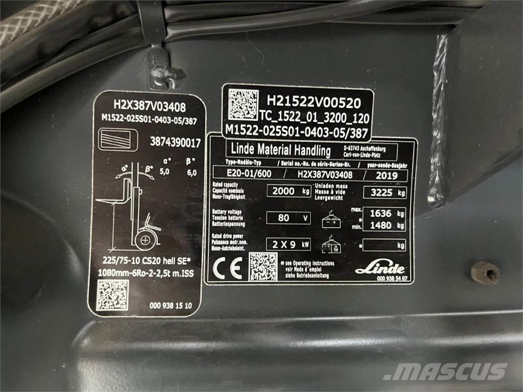 Linde E 20H-01/600 전동 지게차