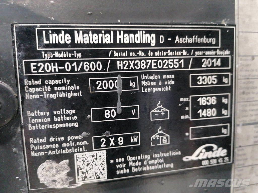 Linde E20H-01/600 전동 지게차