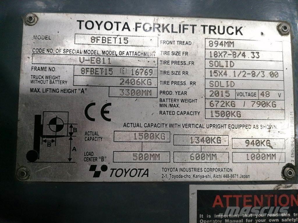 Toyota 8FBET15 전동 지게차