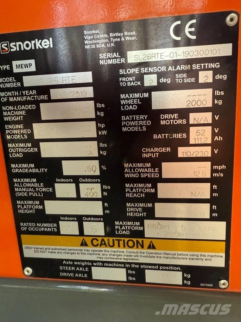 Snorkel SL 26 RTE 가위형 리프트