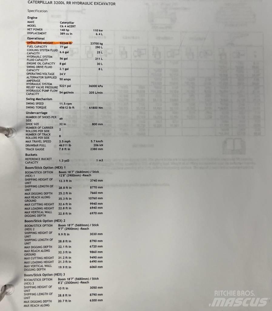 CAT 320 D L 대형 굴삭기 29톤 이상