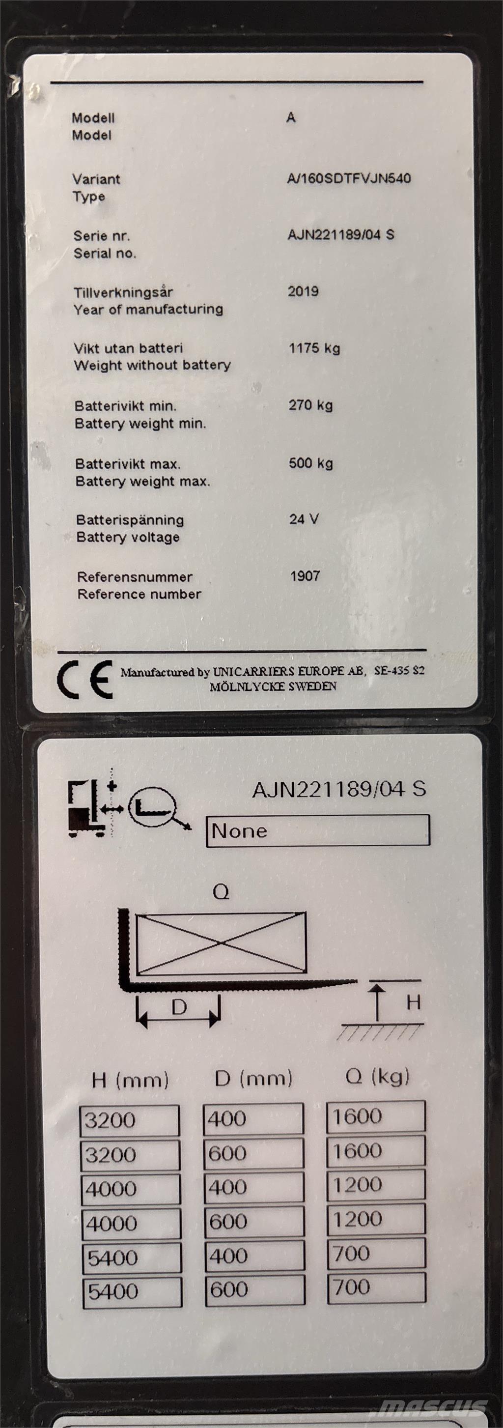 Atlet A160 보행식 리치 지게차