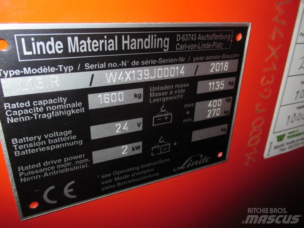 Linde L16R 보행식 리치 지게차