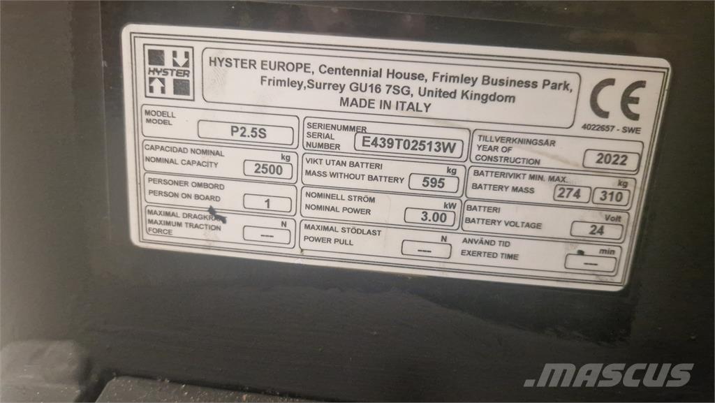 Hyster P2.5S 포크리프트