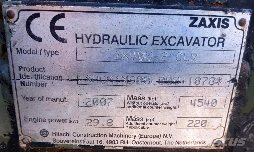 Hitachi ZX 40 U-2 소형 굴삭기 7톤 미만