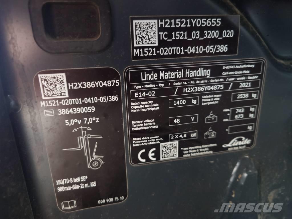 Linde E 14/386-02 전동 지게차