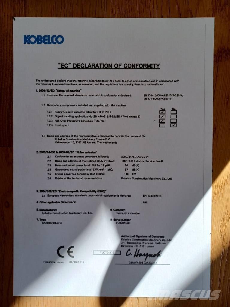 Kobelco SK 260 SR LC 대형 굴삭기 29톤 이상