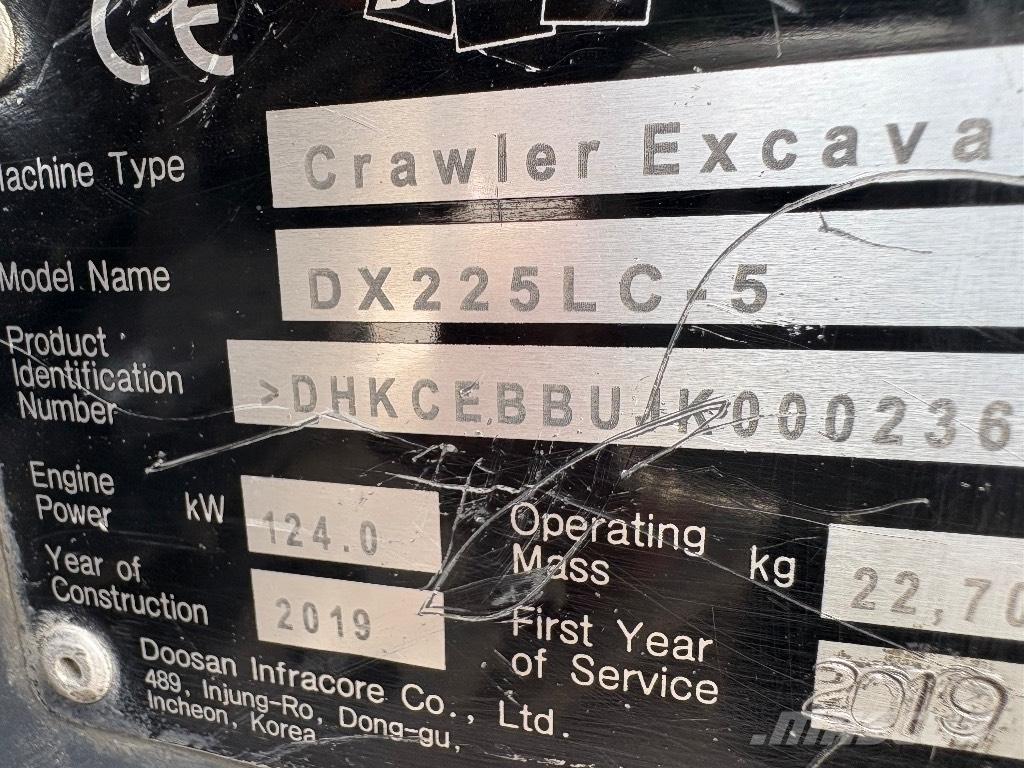 Doosan DX 225 LC-5 대형 굴삭기 29톤 이상