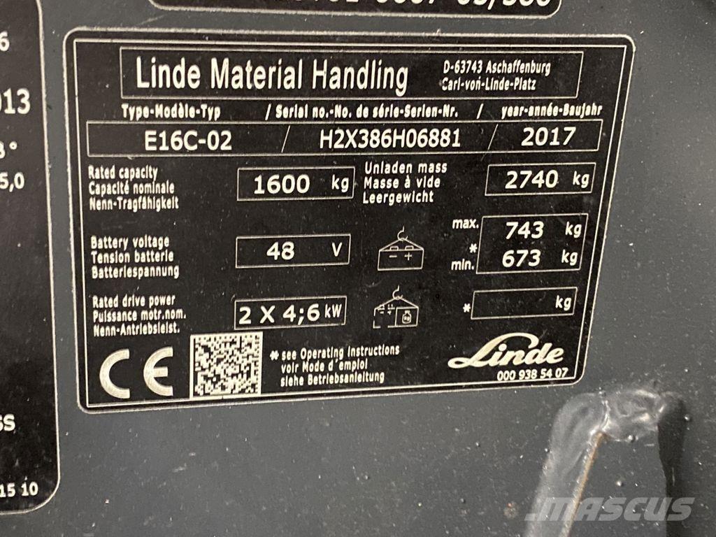 Linde E16C-02 전동 지게차
