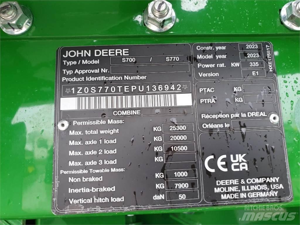 John Deere S770 콤바인 수확기