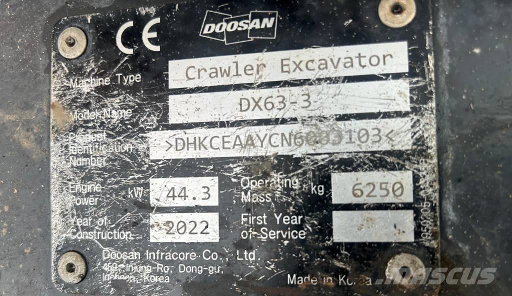 Doosan DX 63-3 대형 굴삭기 29톤 이상