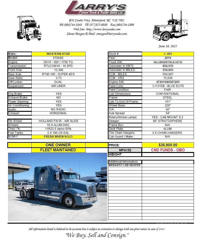 Western Star 5700 XE 트랙터 유닛