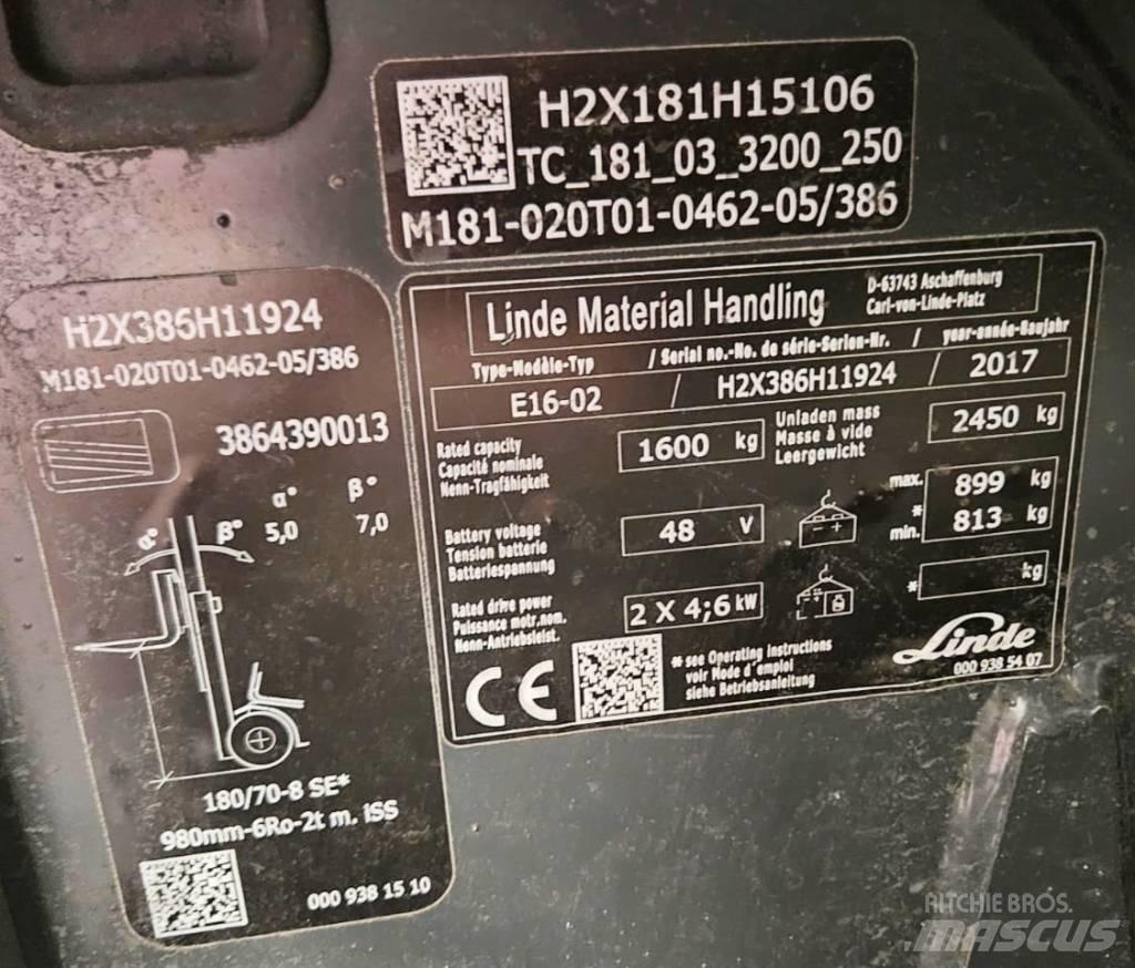 Linde E16-02 전동 지게차