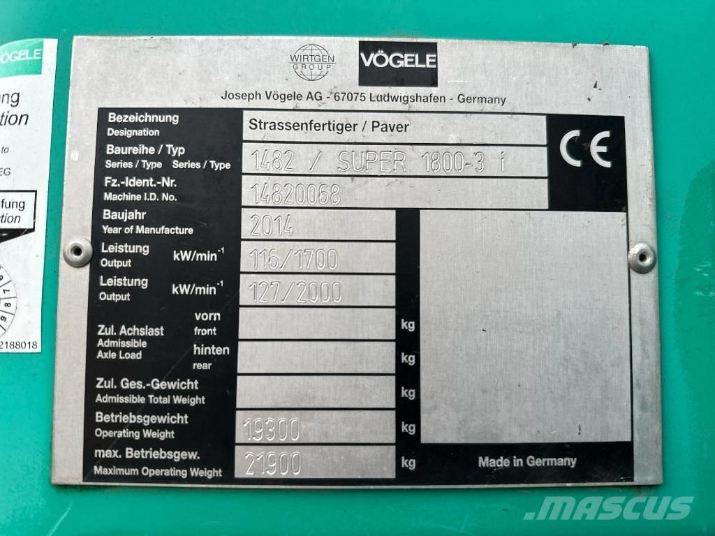 Vögele Super 1800-3i 아스팔트 포장장비
