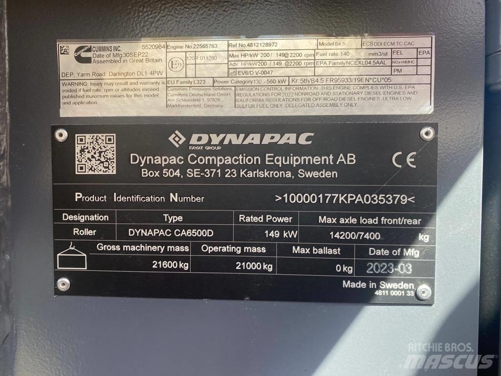 Dynapac CA 6500 D 싱글 드럼 롤러