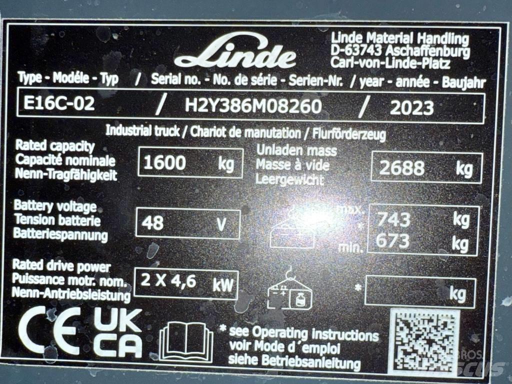 Linde E16C/386-02 전동 지게차