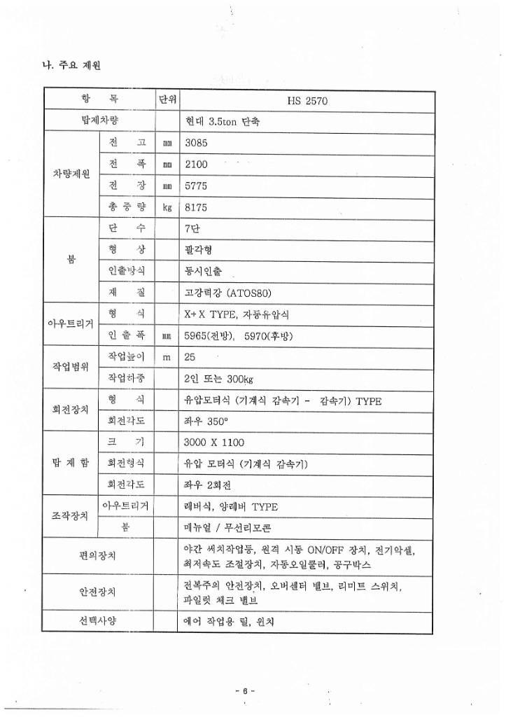Hansin HS2570 트럭 탑재 고소작업대