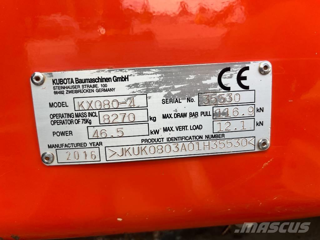 Kubota KX 080 중형굴삭기 7톤-28톤
