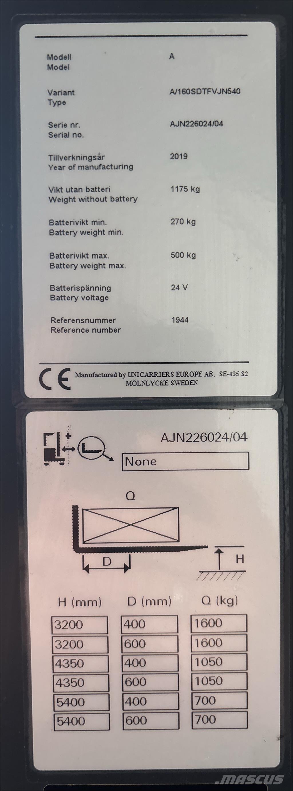 Atlet A160 보행식 리치 지게차