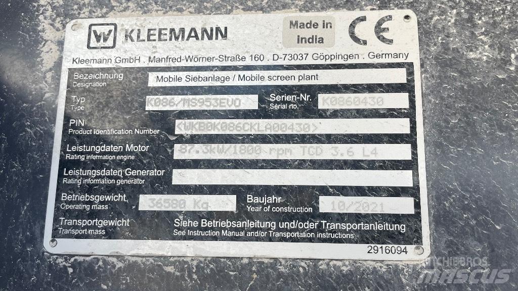 Kleemann 953 스크리너